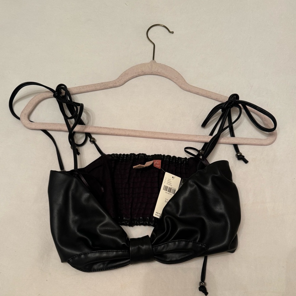 Anthropologie leather tie crop top